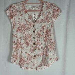 Floral Button-Down Shirt in Pink and White